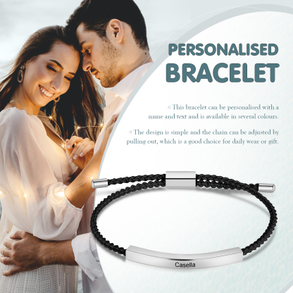 Pulsera de cuerda tejida a mano con nombre y texto personalizados seis colores placa plateada