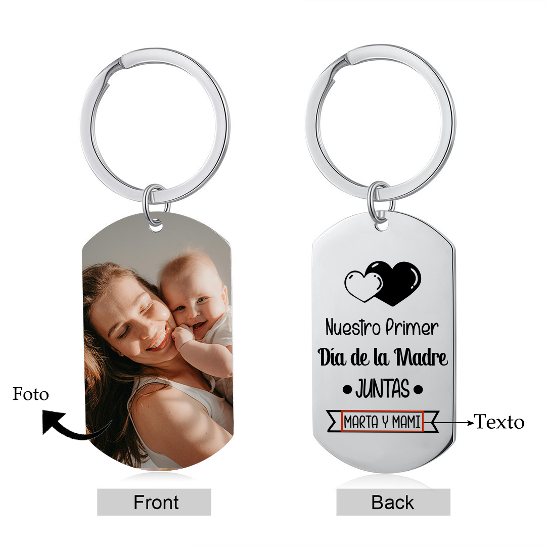 Primer Día de la Madre - Llavero 1 Texto y 1 Foto Personalizados-Jessemade ES