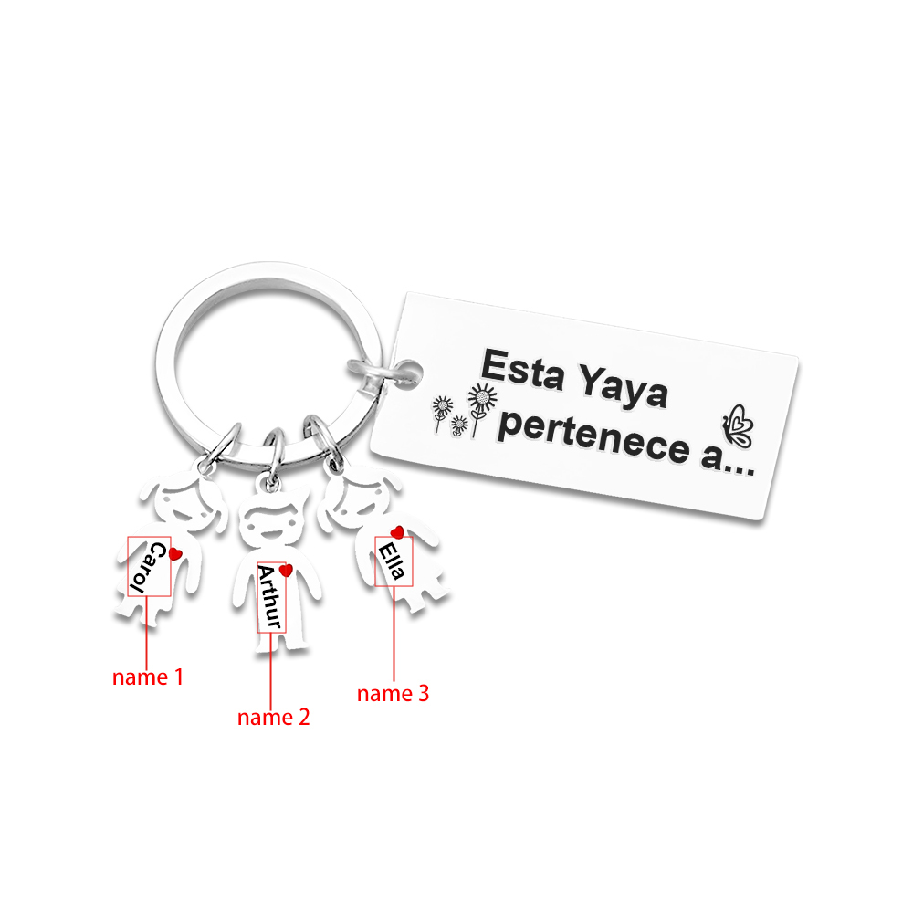 A mi abuela - Llavero "Esta Yaya pertenece a..." con 1-6 nombres personalizados en "niños"-Jessemade ES