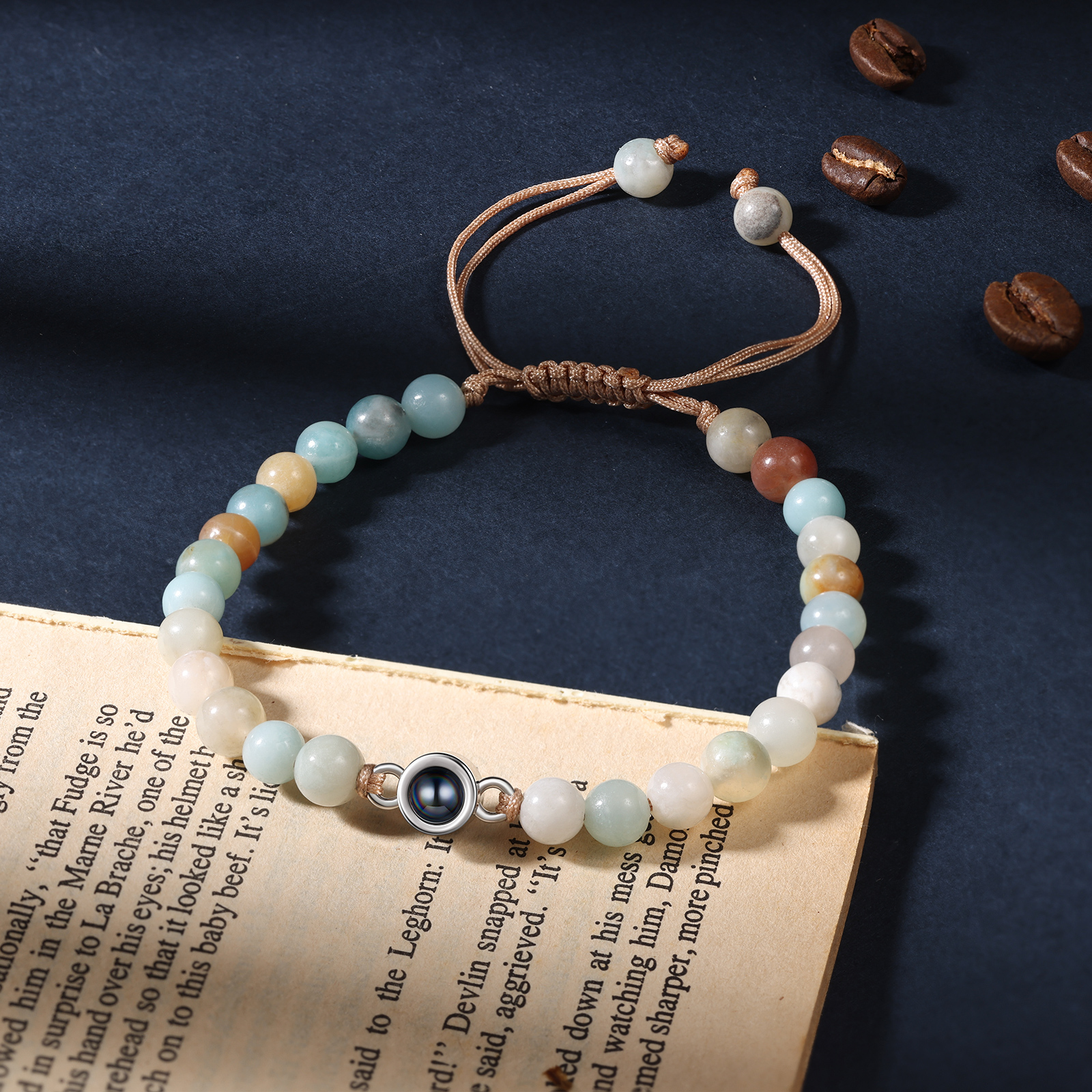 Pulsera de perlas de cristal con proyección de foto en color-Jessemade ES