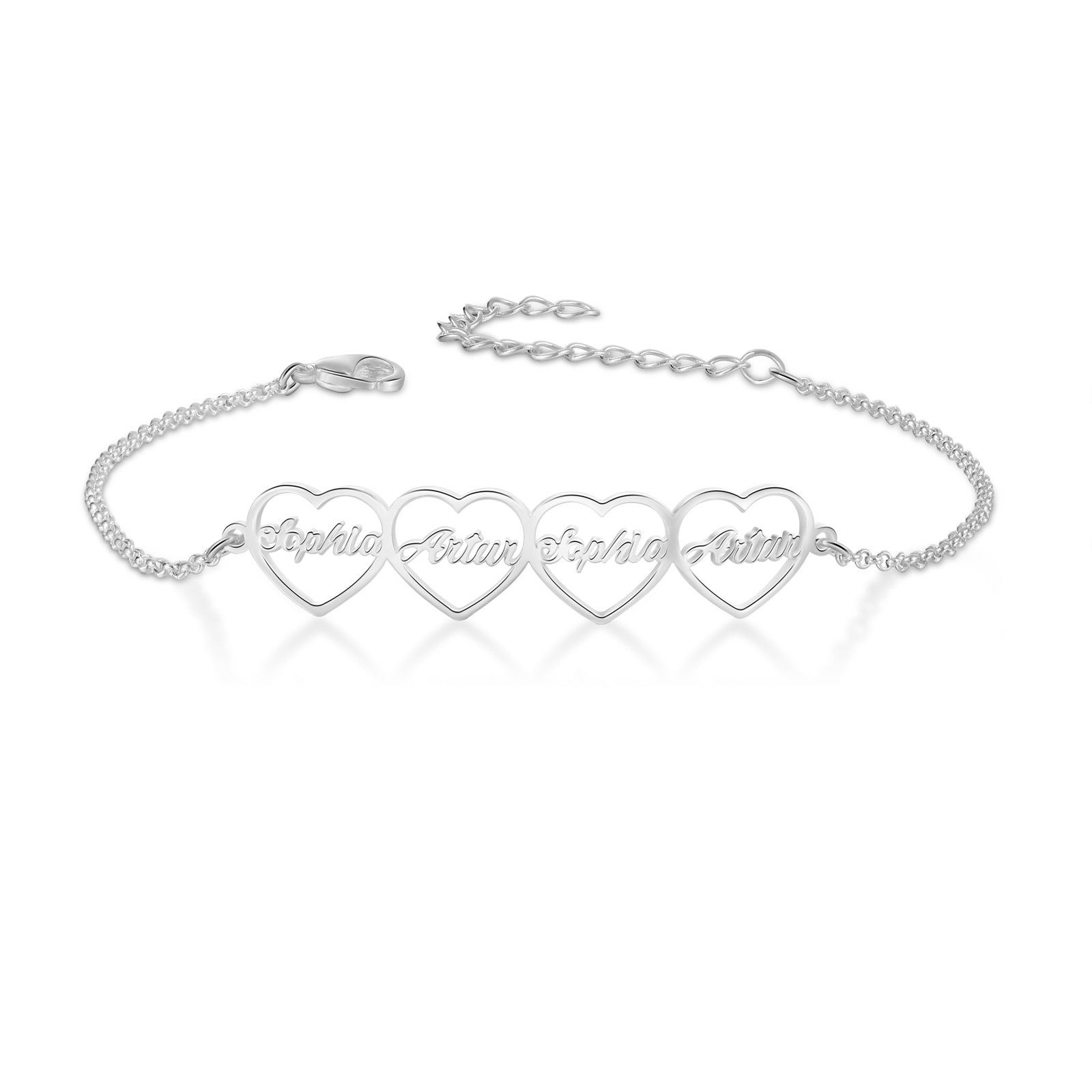 Pulsera 1-4 nombres personalizados con dije de corazón-Jessemade ES