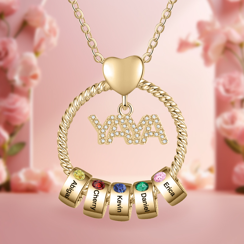 A mi abuela-Collar 1-5 nombres y piedras de nacimiento personalizados con colgante de "YAYA" color oro | Jessemade-Jessemade ES
