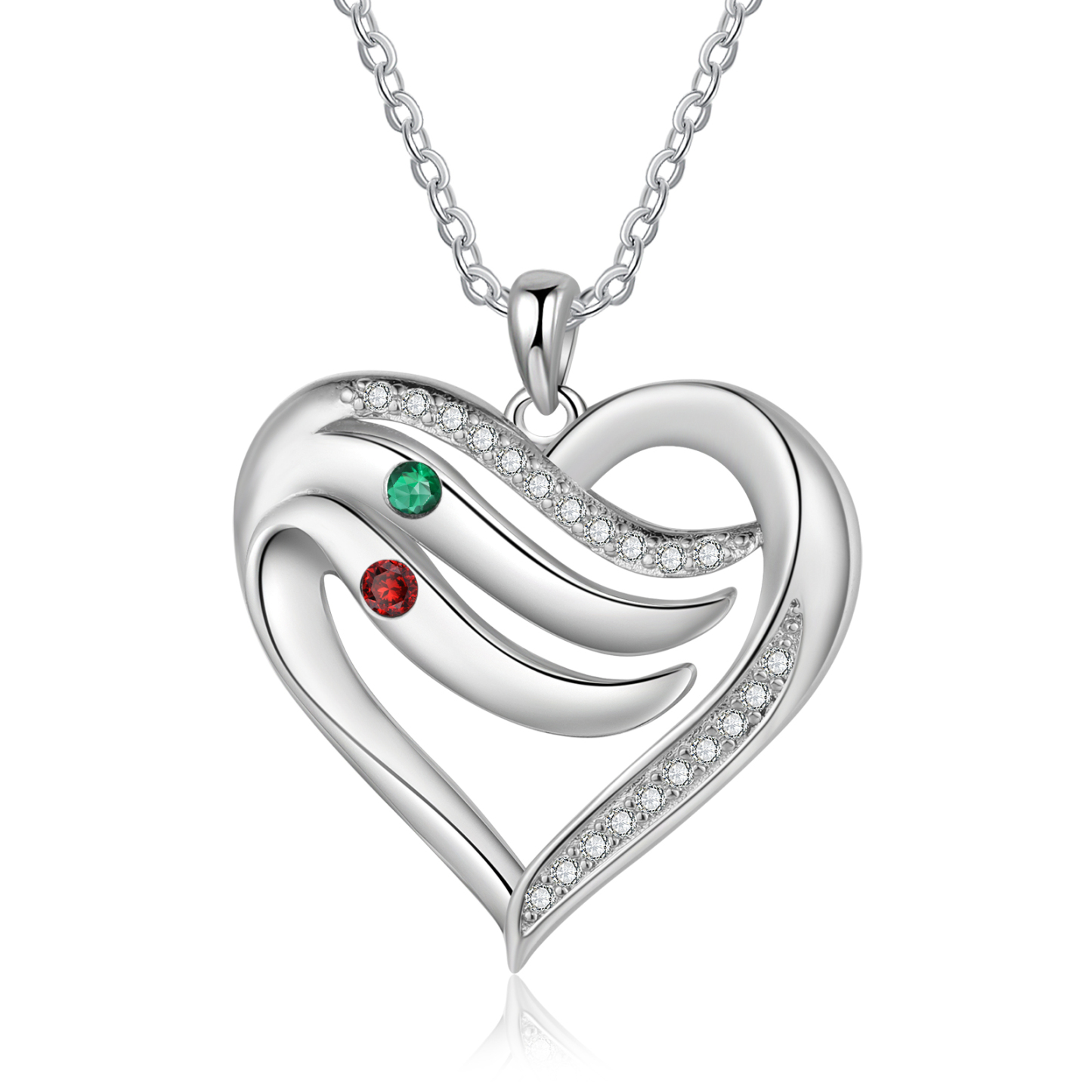 Collar de corazón de plata 925 con 2 nombres y piedras de nacimiento personalizados-Jessemade ES