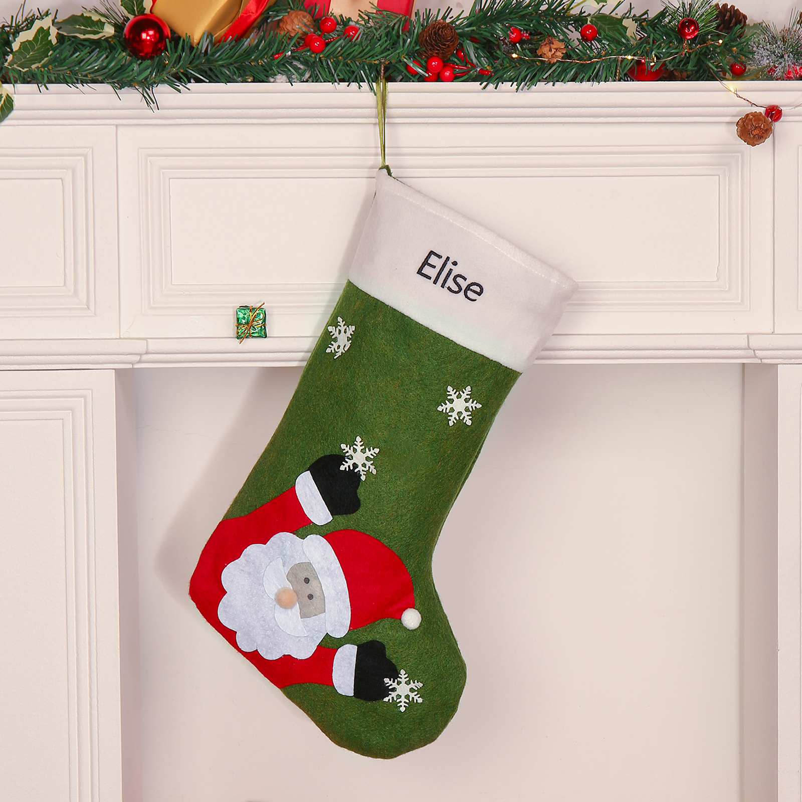 Adornos de medias navideñas con muñeco Bolsa de regalo 1 Nombre personalizado-Jessemade ES