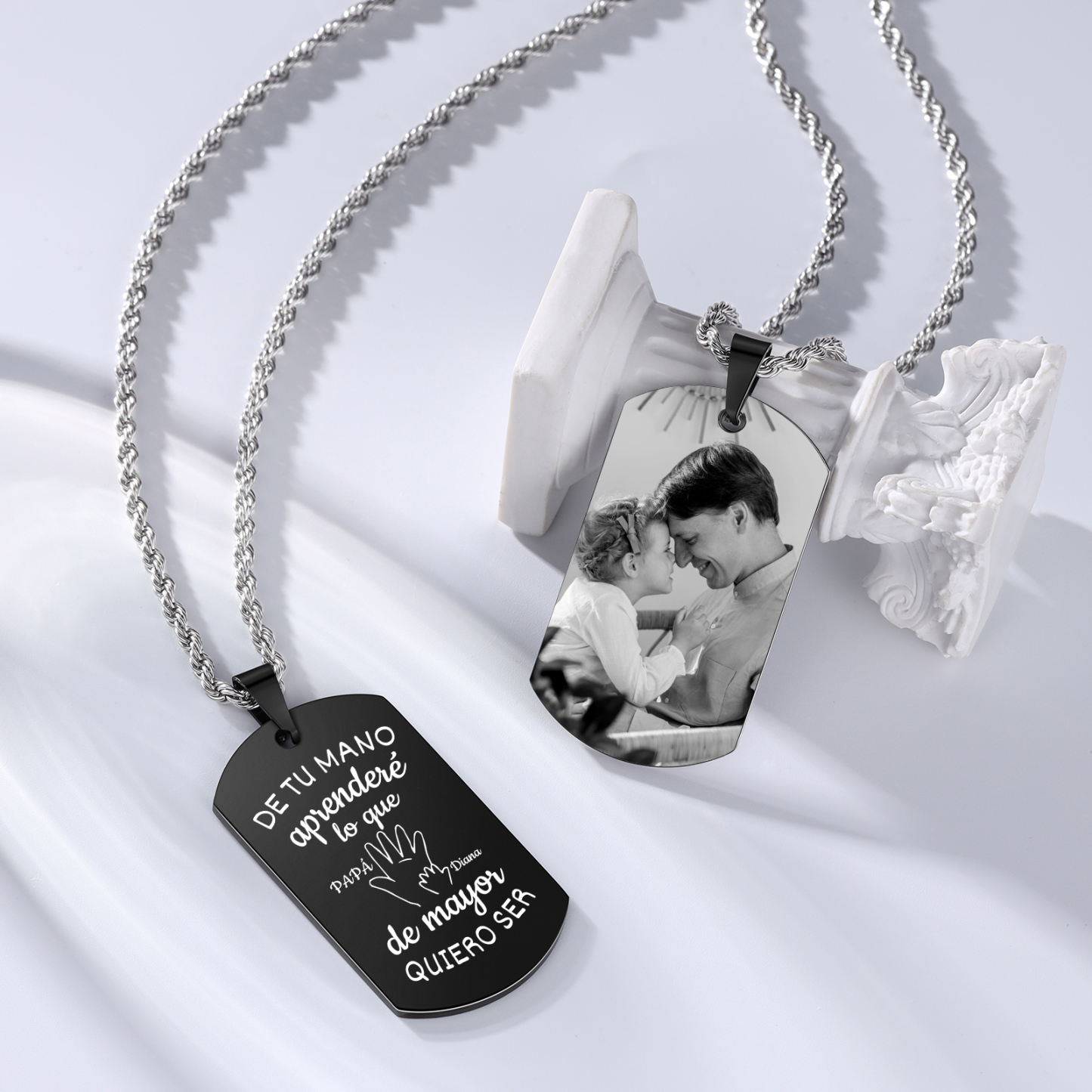 A MI PAPÁ-Collar "mano y manito" de placa personalizada con 2 nombres y foto-Jessemade ES