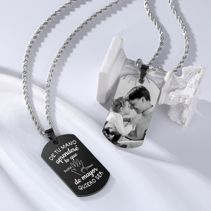 A MI PAPÁ-Collar "mano y manito" de placa personalizada con 2 nombres y foto-Jessemade ES