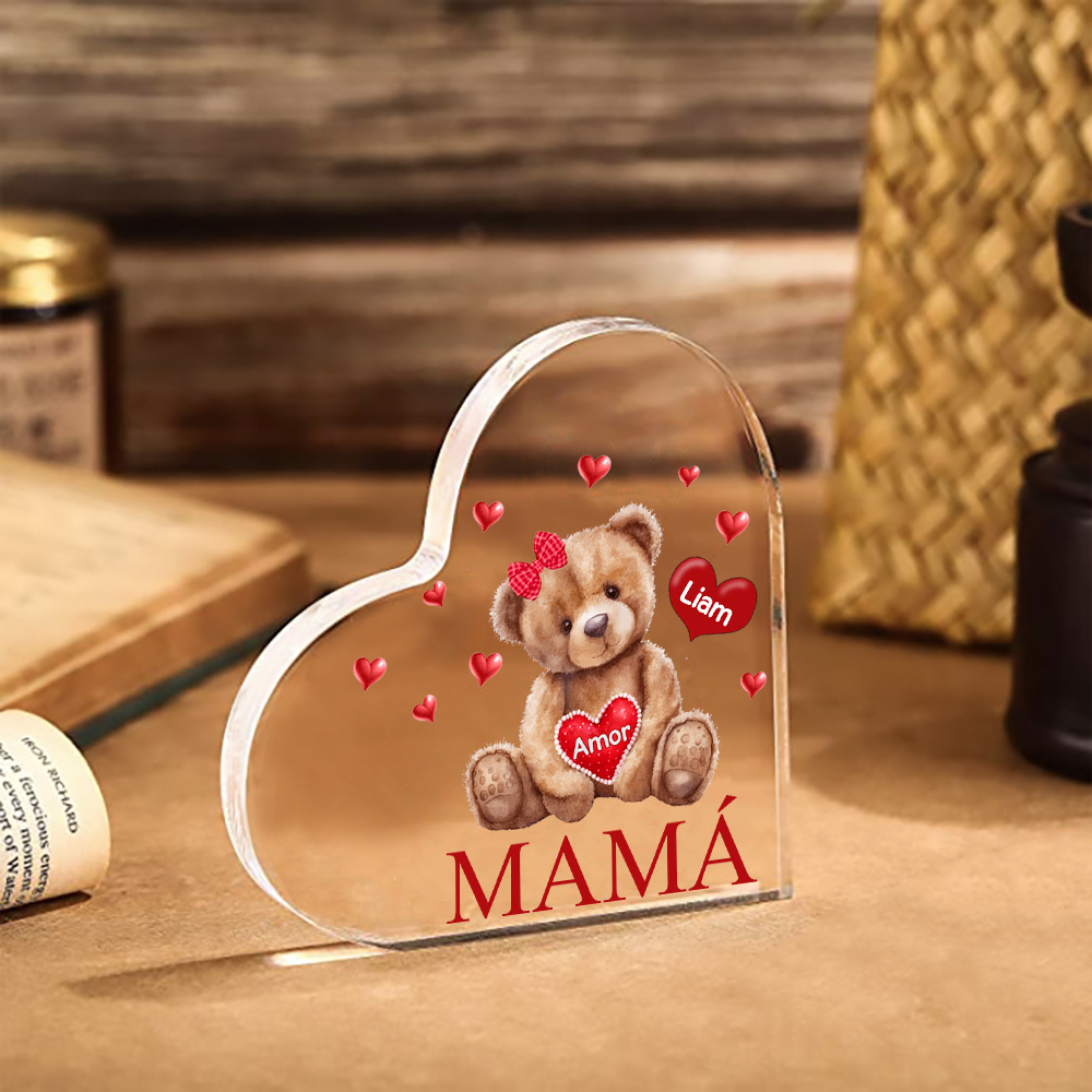 A mi mamá/abuela-Placa de acrílico "Nosotros" en forma de corazón 1 nombre y 1 texto personalizados-Jessemade ES