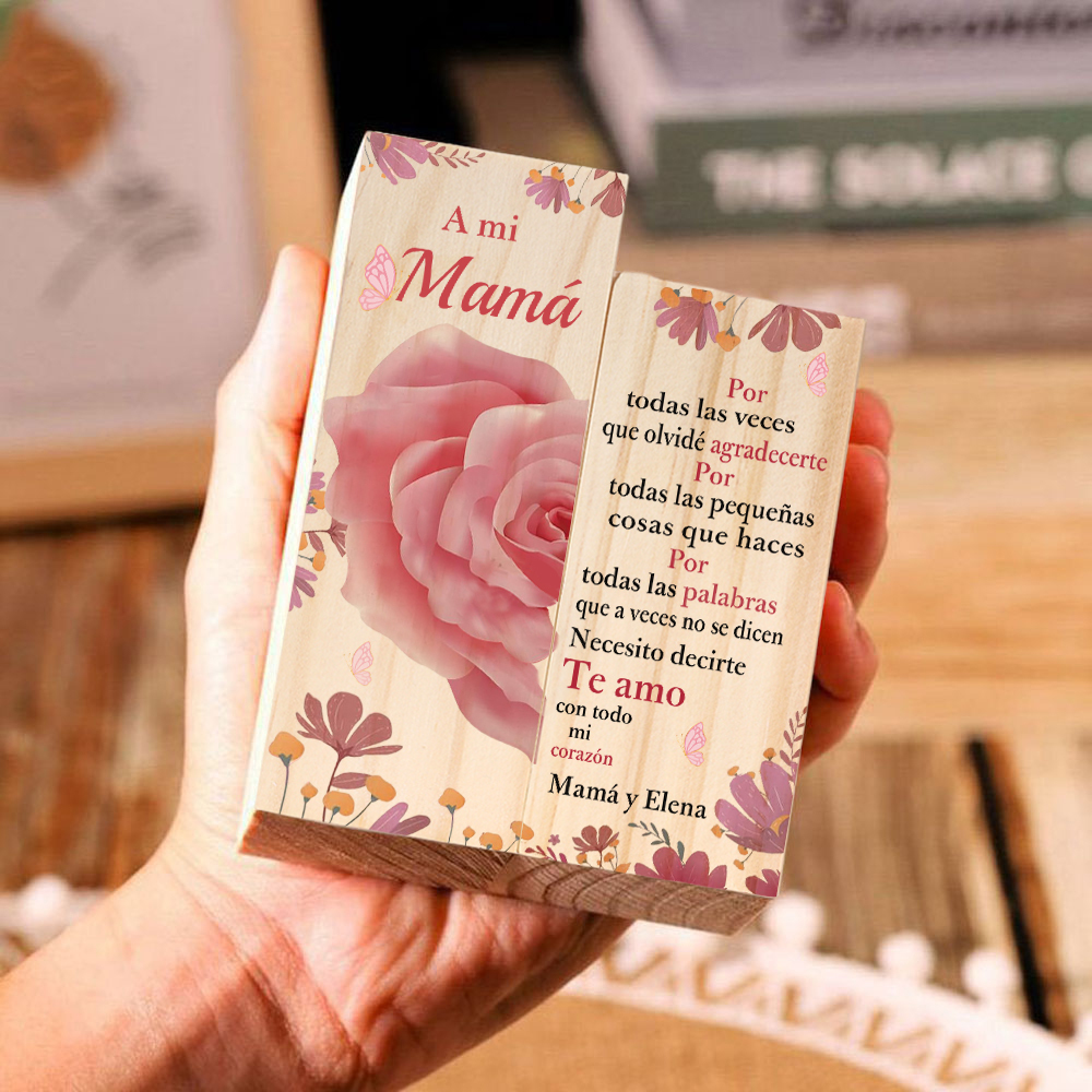 A mi mamá-Candelero de madera de dos piezas sin candela rosa 1 texto personalizado-Jessemade ES