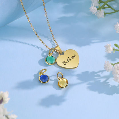 Collar de corazón con 1-3 colgantes de piedras de nacimiento con 1 nombre-Jessemade ES