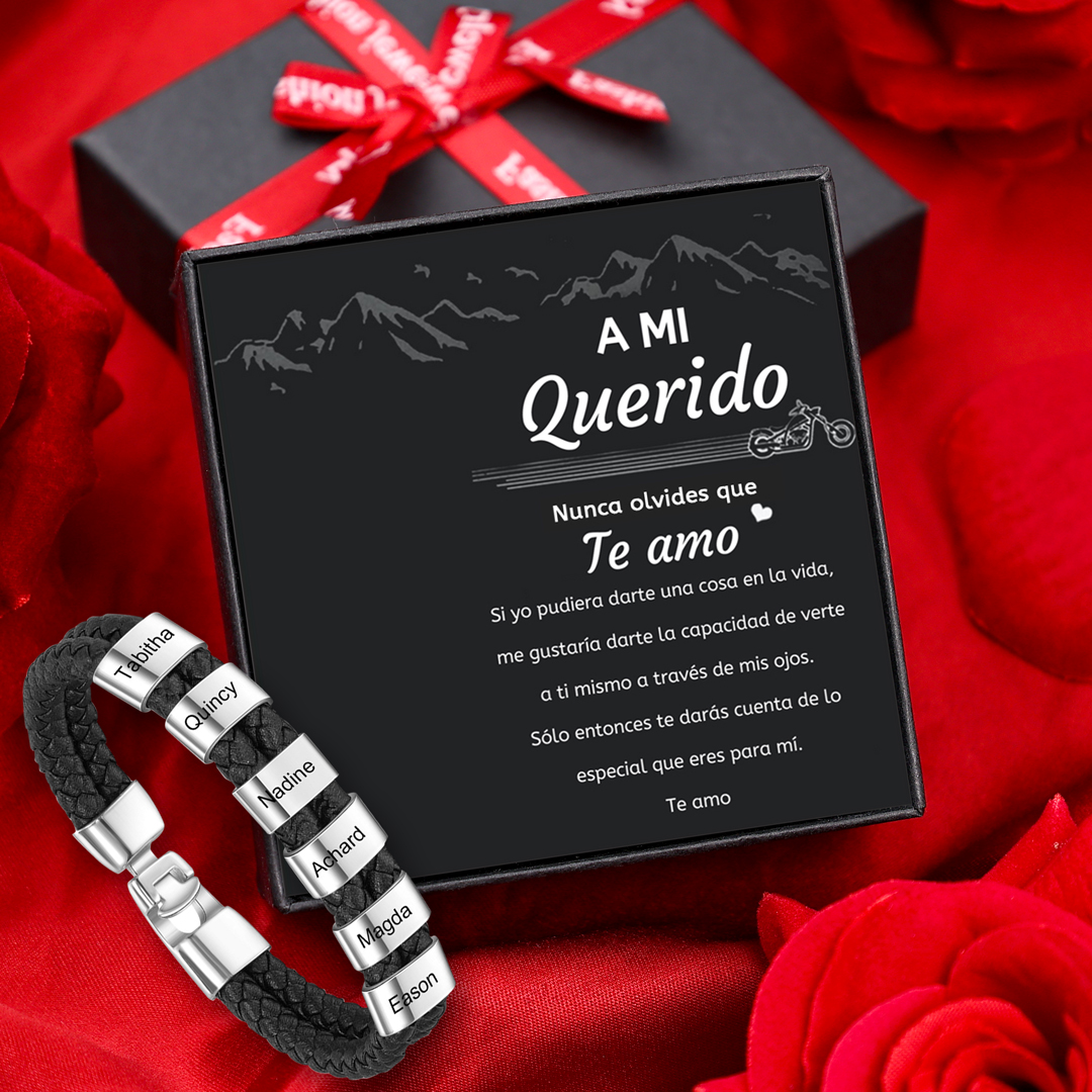 A mi querido-Pulsera de cuero trenzado Pulsera de hombre con 6 aros personalizados con 6 nombres-Jessemade ES