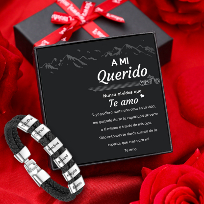 A mi querido-Pulsera de cuero trenzado Pulsera de hombre con 6 aros personalizados con 6 nombres-Jessemade ES