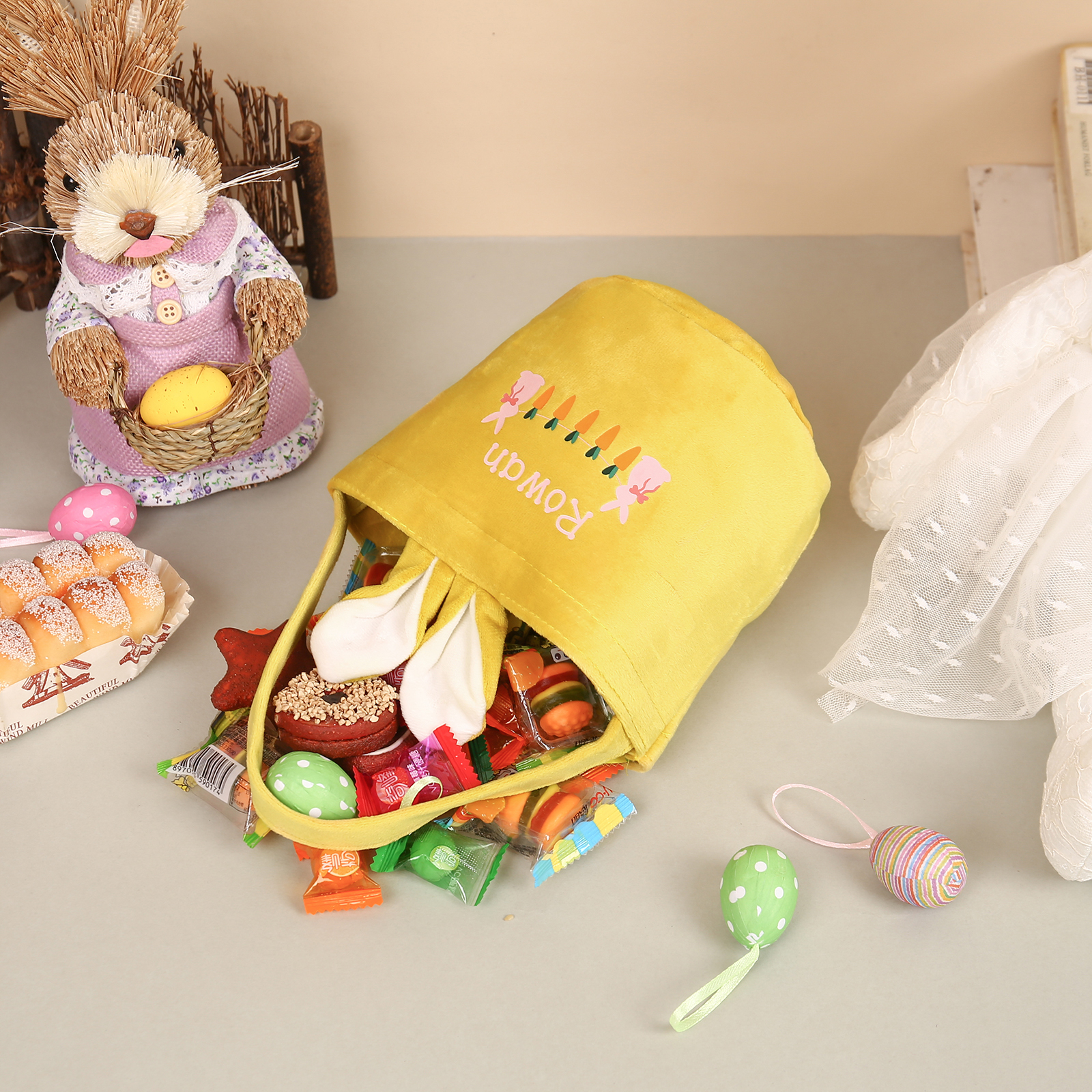 Pascua-Bolsa de conejo con 1 nombre personalizado-Jessemade ES