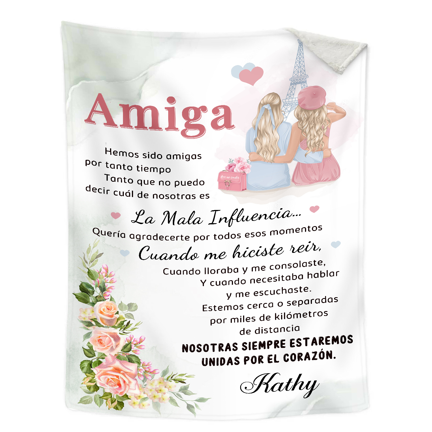 A mi amiga-Manta de buen calidad con frase amoroso y personalizada con 1 nombre-Jessemade ES
