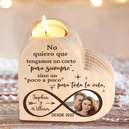 Candelero de madera infinito para pareja sin vela personalizado con 2 nombres, año y foto-Jessemade ES