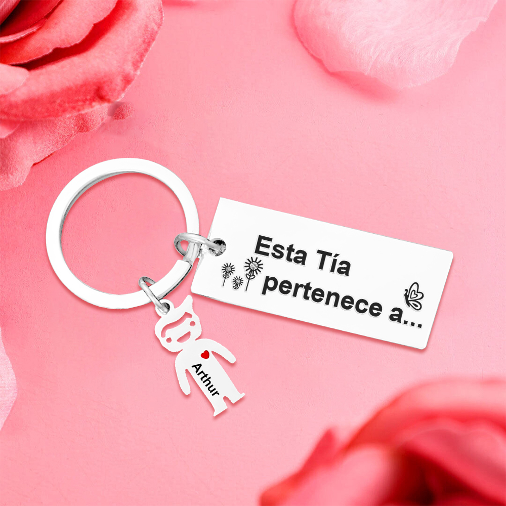 A mi tía - Llavero "Esta Tía pertenece a..." con 1-6 nombres personalizados en "niños"-Jessemade ES