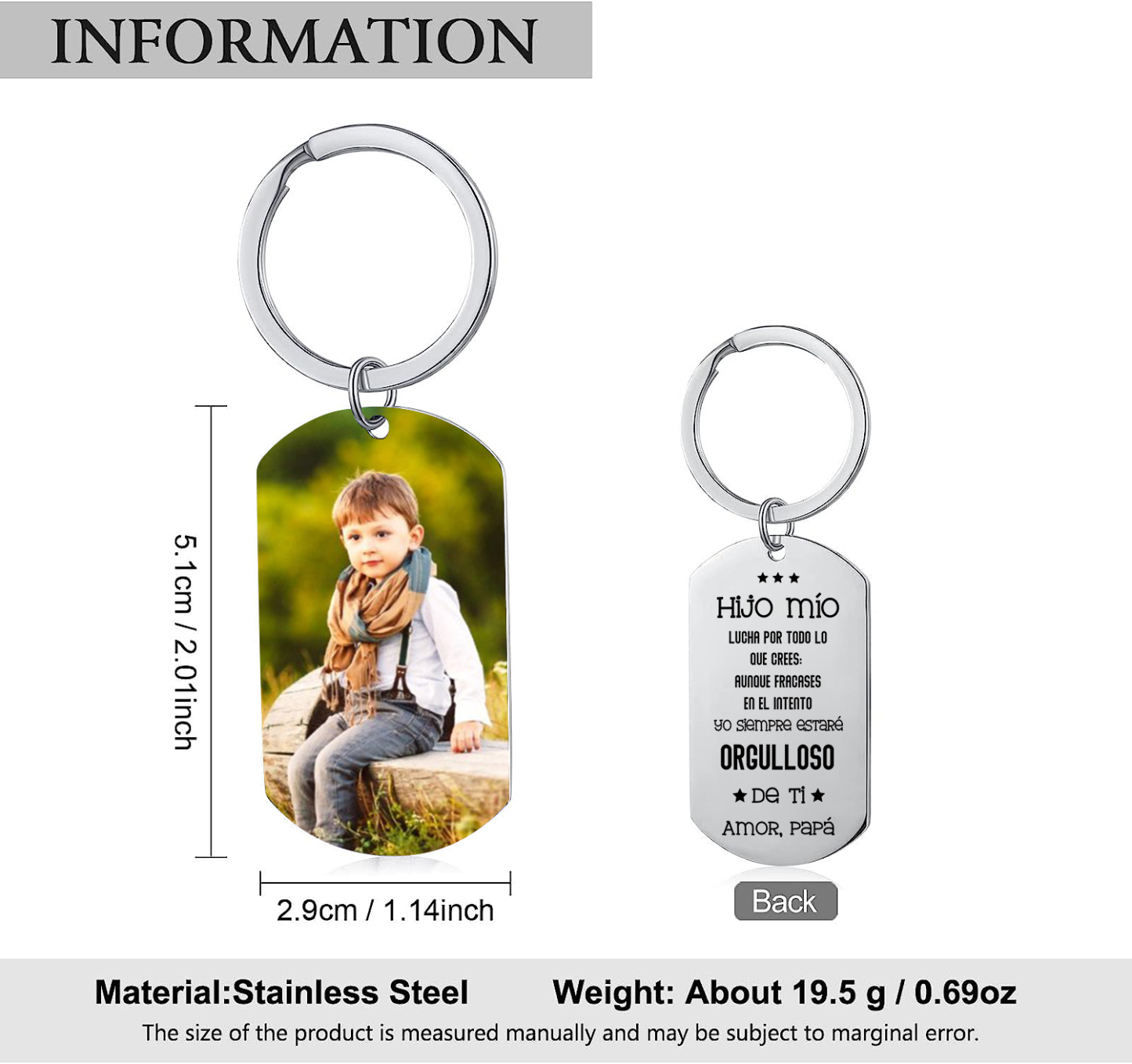 A mi hijo-Llavero de placa "lucha por todo lo que crees" de padres personalizado con 1 foto-Jessemade ES