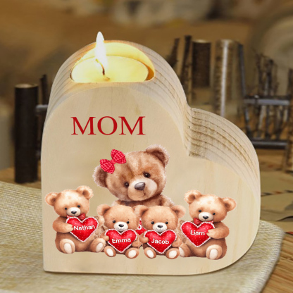 A mi mamá/abuela-Candelero osos 1-6 nombres y 1 texto personalizados en forma de corazón de madera sin candela-Jessemade ES