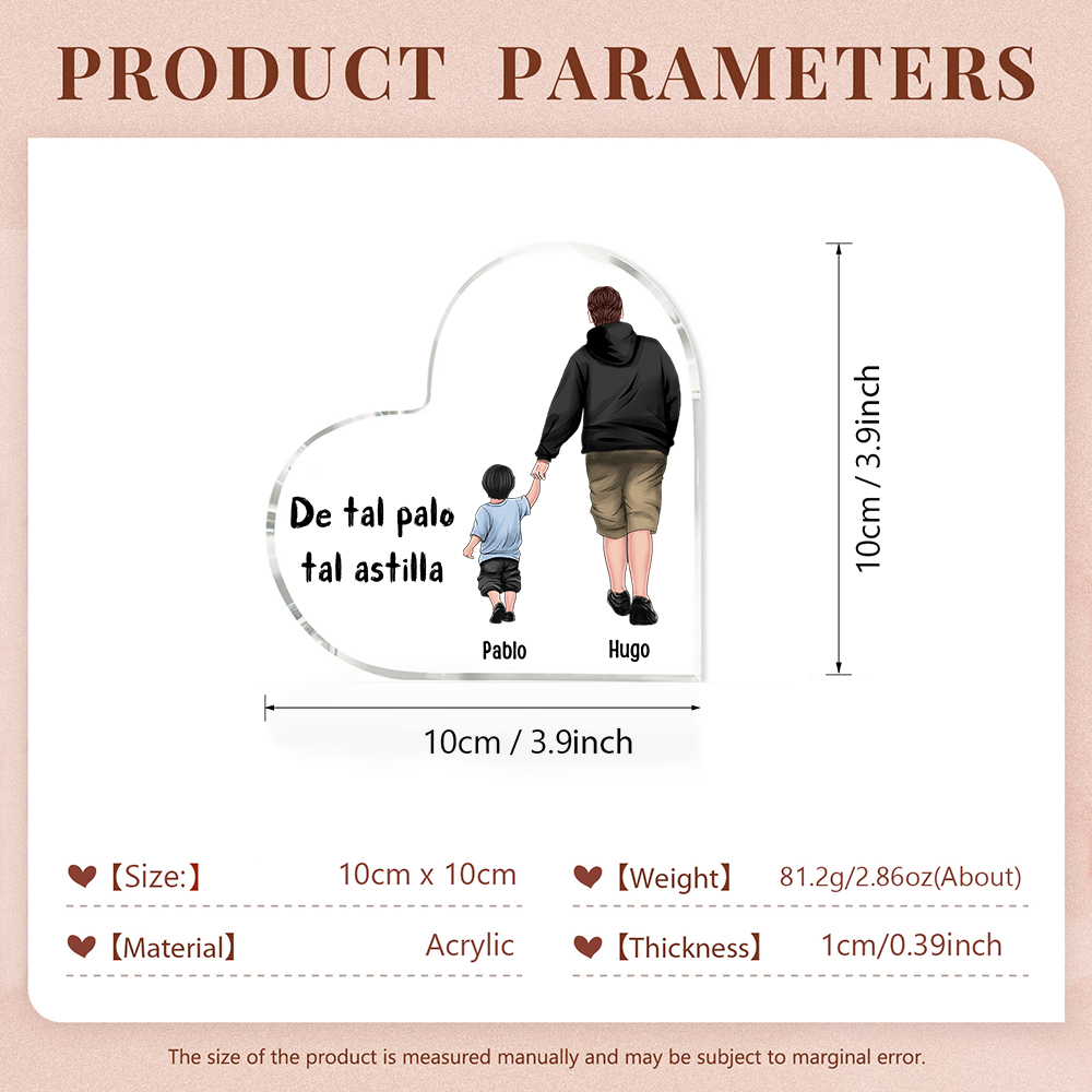 Placa de acrílico en forma de corazón papá e hijo con 2 nombres personalizados-Jessemade ES