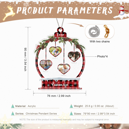 Navidad-Ornamento navideño de acrílico bola de cristal con 4 nombres, 4 fotos y 1 texto personalizados-Jessemade ES