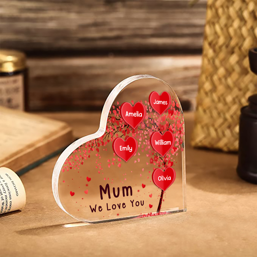 A mi mamá/abuela-Placa de acrílico "Corazones" en forma de corazón 5 nombres y 1 texto personalizados-Jessemade ES