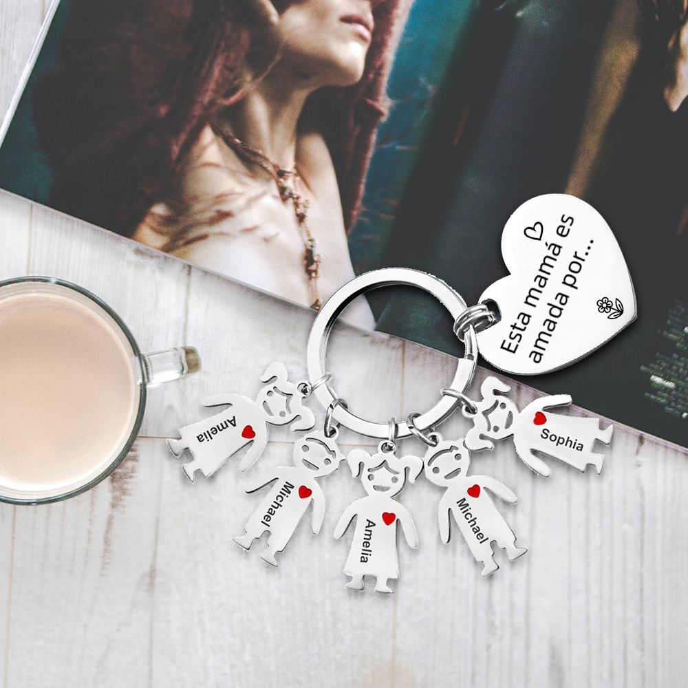 A mi mamá - Kit de regalo de cartera, llavero con "5 niños", tarjeta y caja nombre y flor de nacimiento personalizados | Jessemade