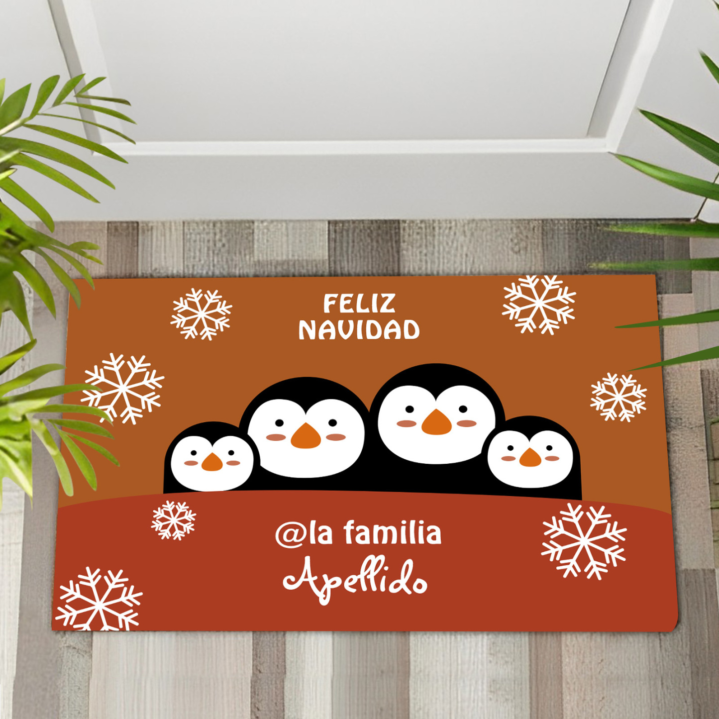 Navidad-felpudo/alfombra de entrada familia de pingüinos personalizado con apellido-Jessemade ES