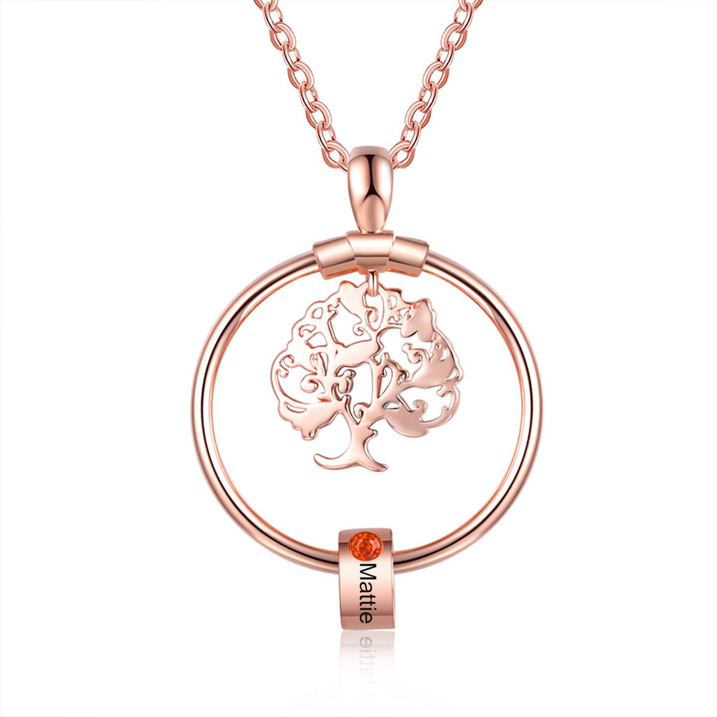 Collar con 1-5 círculos 1-5 piedras de nacimiento y nombres colgante de árbol de la vida oro rosa-Jessemade ES