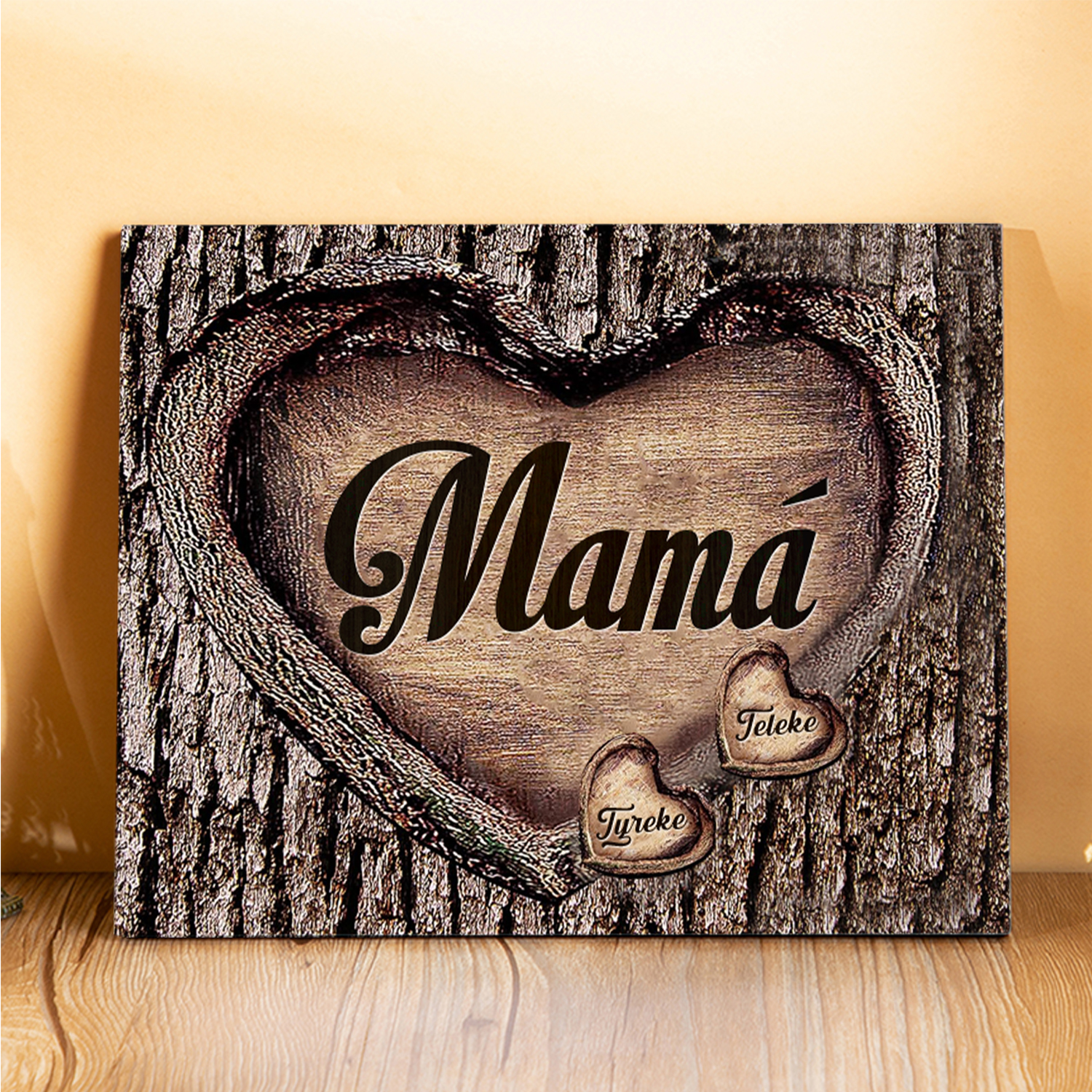 A mi mamá-Lámina marco de madera para mamá personalizado con 2 nombres-Jessemade ES