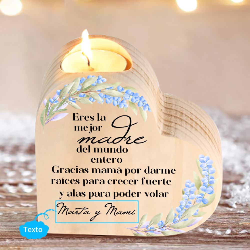 A mi mamá-Candelero con texto personalizado en forma de corazón de madera sin candela-Jessemade ES