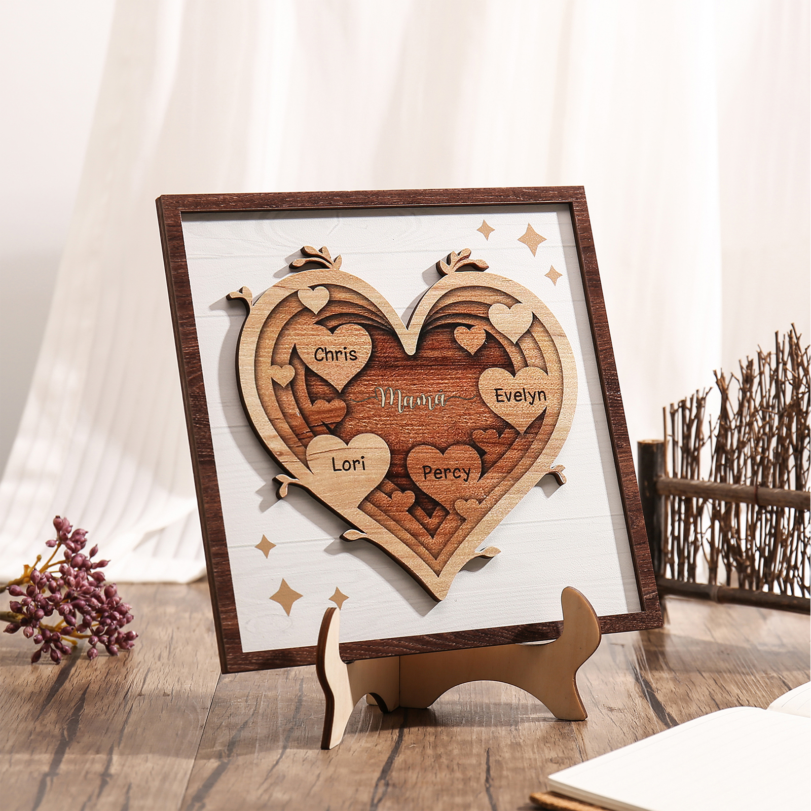 A mi mamá-Adorno 2-6 nombres personalizados decoración de madera de corazón-Jessemade ES