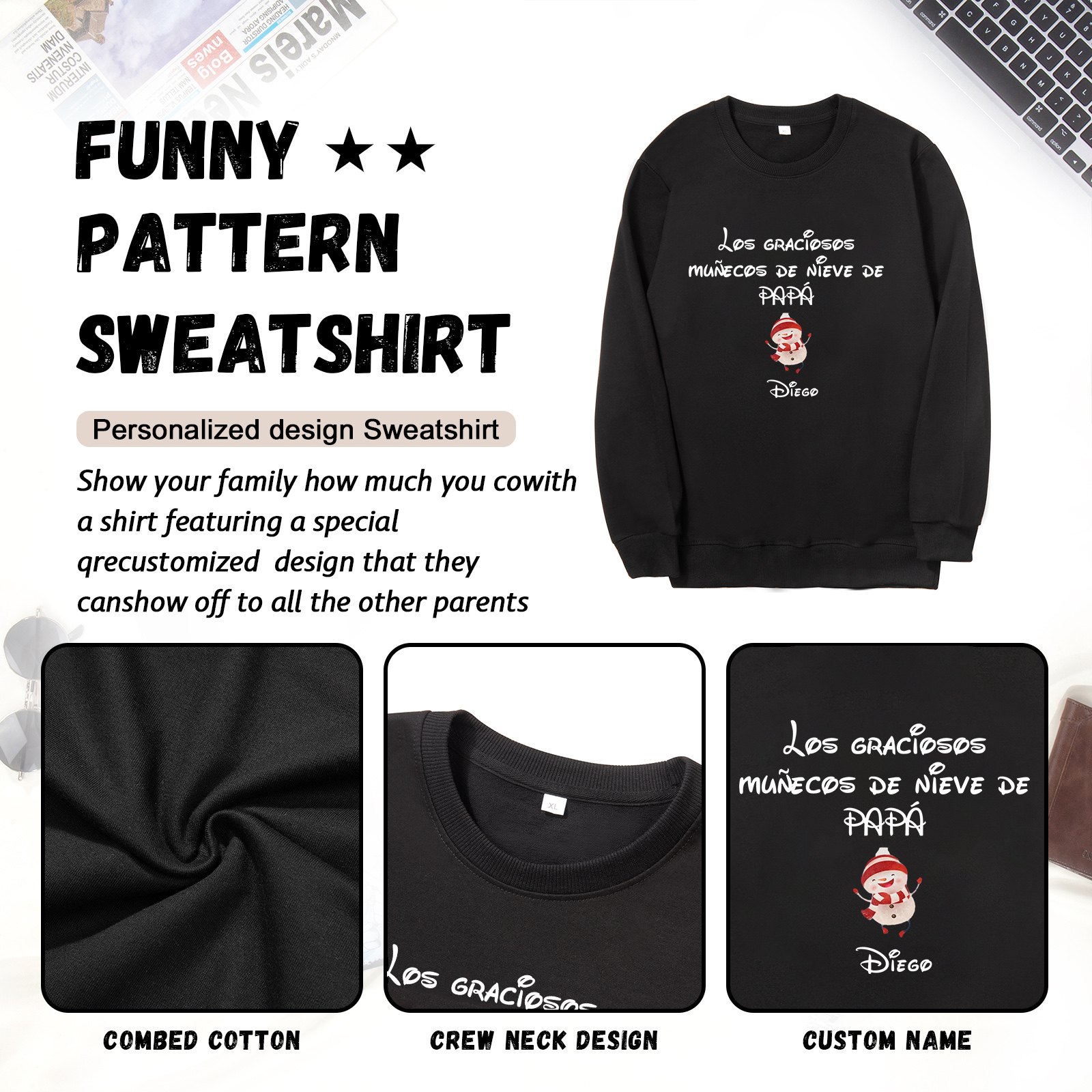 Familia-Sudadera "Muñecos de nieve" 2 nombres personalizados-Jessemade ES