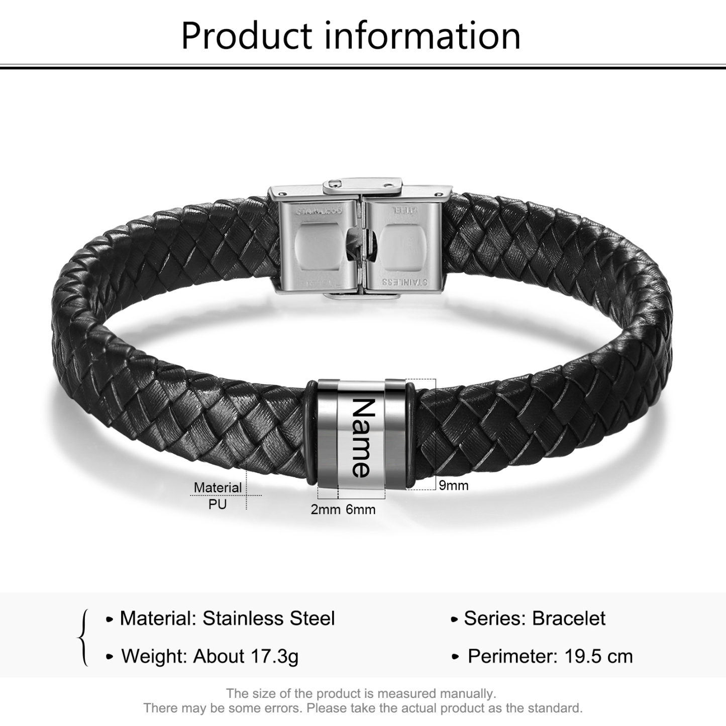A MI PAPÁ-Pulsera de cuero trenzado de hombre con 1 perla personalizada con 1 nombre-Jessemade ES
