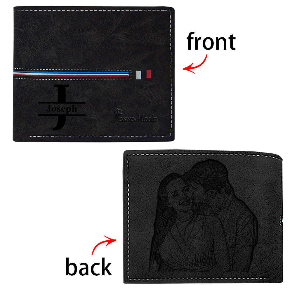 Cartera, billetera personalizada con 1 foto, 1 nombre y 1 letra monedero para hombre-Jessemade ES