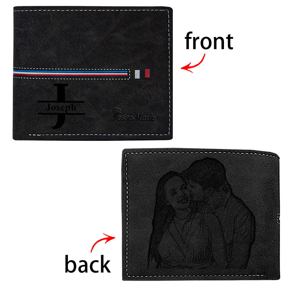 Cartera, billetera personalizada con 1 foto, 1 nombre y 1 letra monedero para hombre-Jessemade ES