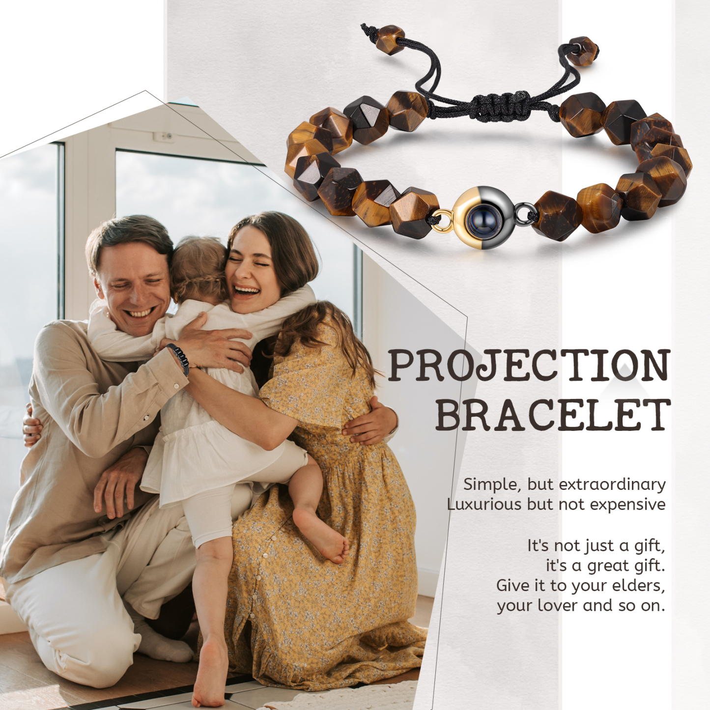 Pulsera de perlas rómbicas con proyección de foto en color para hombre-Jessemade ES