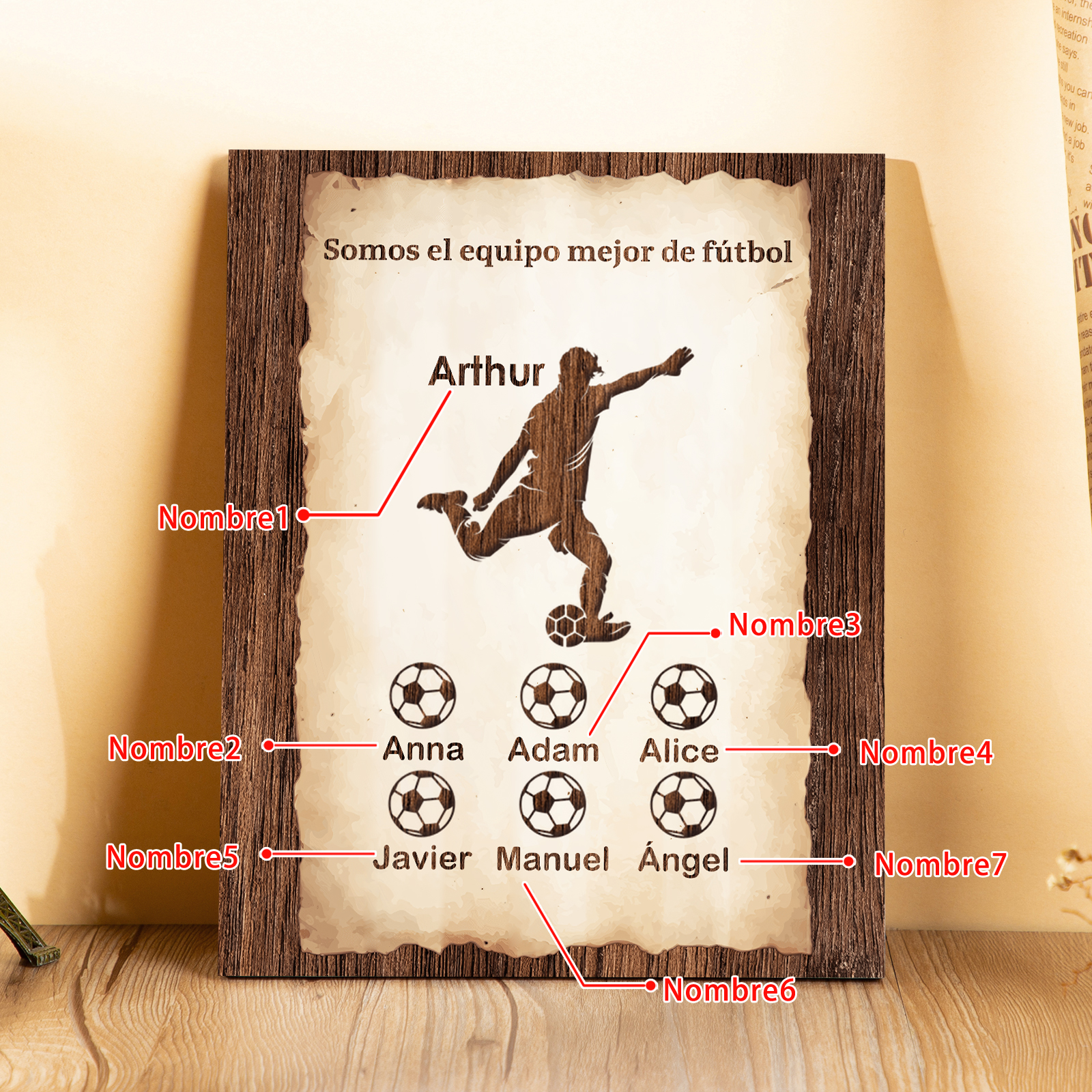 A mi papá - Lámina 2-7 nombres personalizados marco de madera equipo de fútbol-Jessemade ES