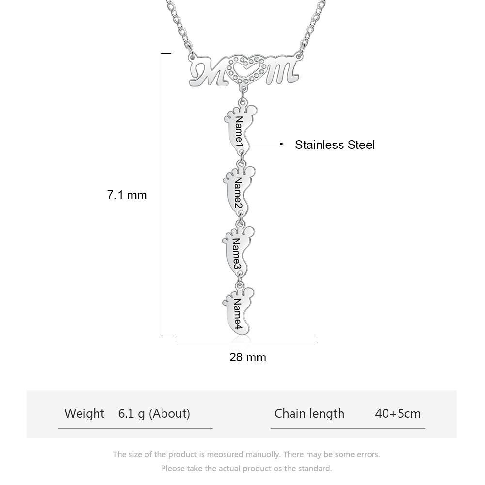 Collar "MoM" con colgante de huellas personalizadas con 4 nombres-Jessemade ES