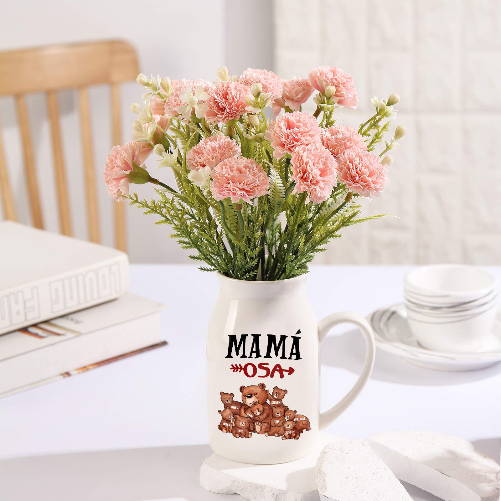 Florero de cerámica mamaosa y sus bebés 2-8 nombres personalizados con texto decoración del hogar-Jessemade ES