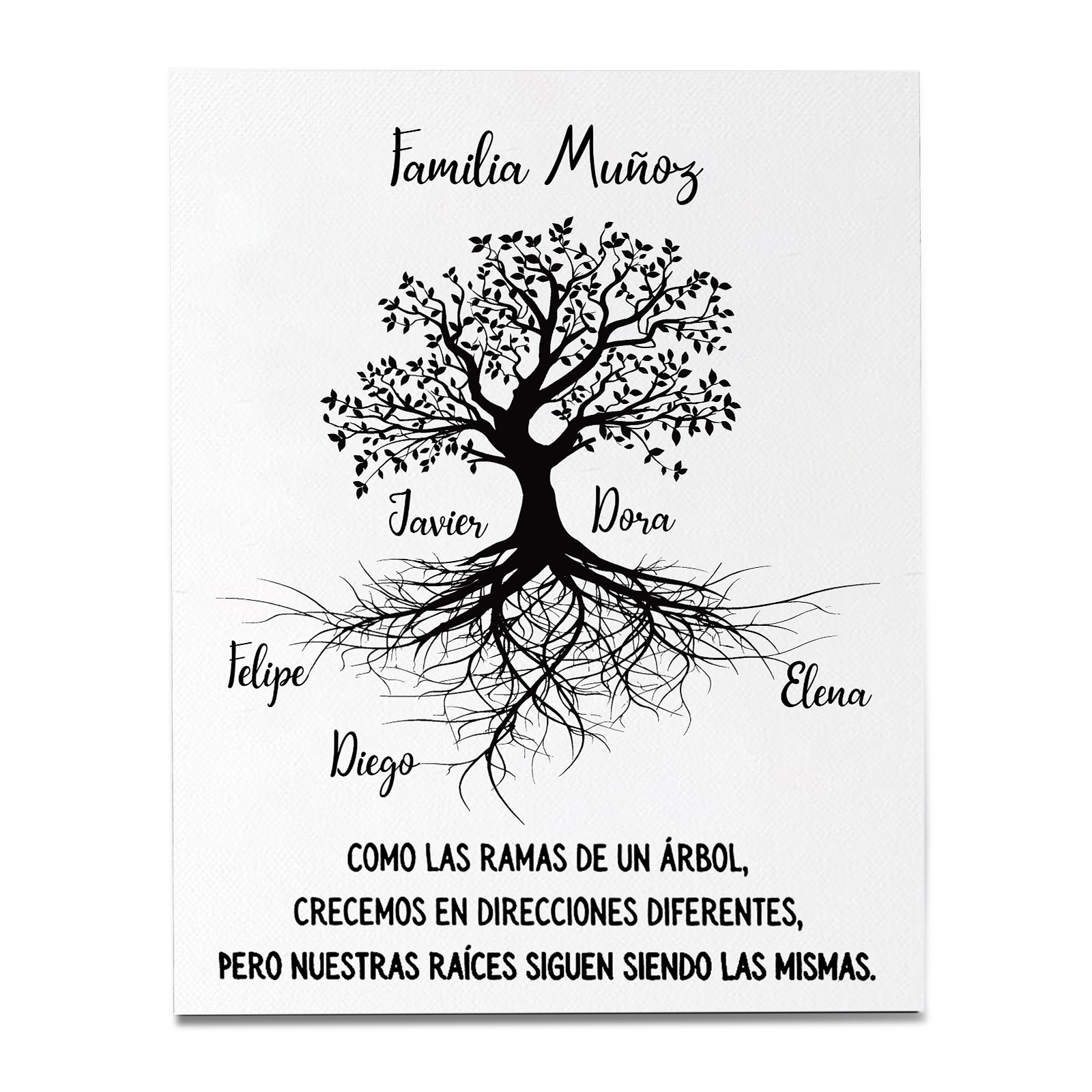 A mi familia-Lámina marco de madera Árbol de la Vida 1 texto y 5 nombres personalizados-Jessemade ES