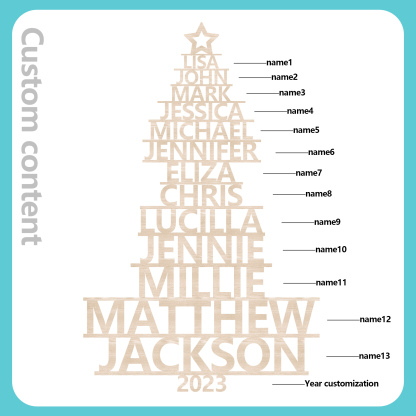 Navidad-Ornamento navideño de madera árbol de nombres con 13 nombres y año personalizados
