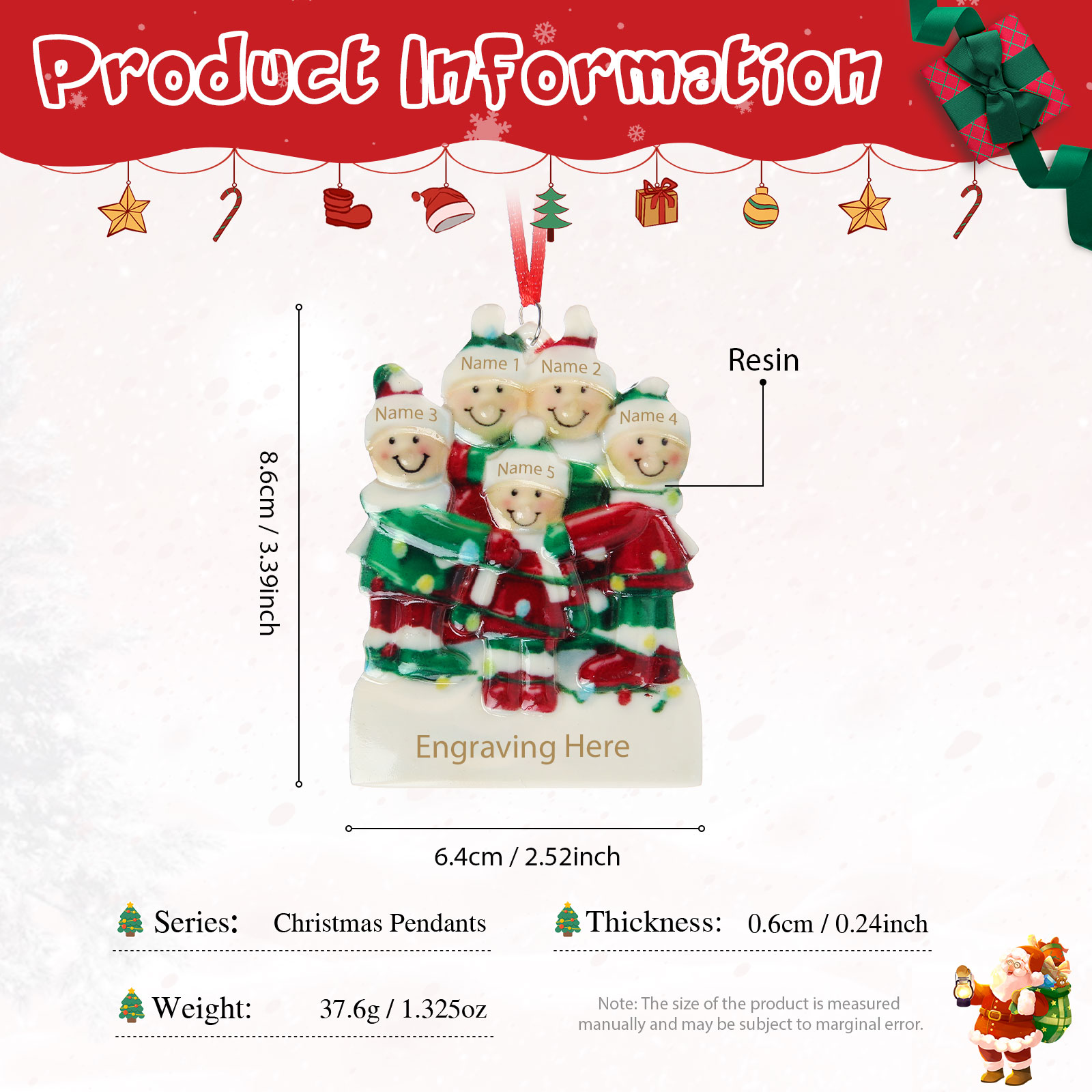 Navidad-Ornamento muñecos navideño de resina 1 texto y 5 nombres personalizados adorno del árbol