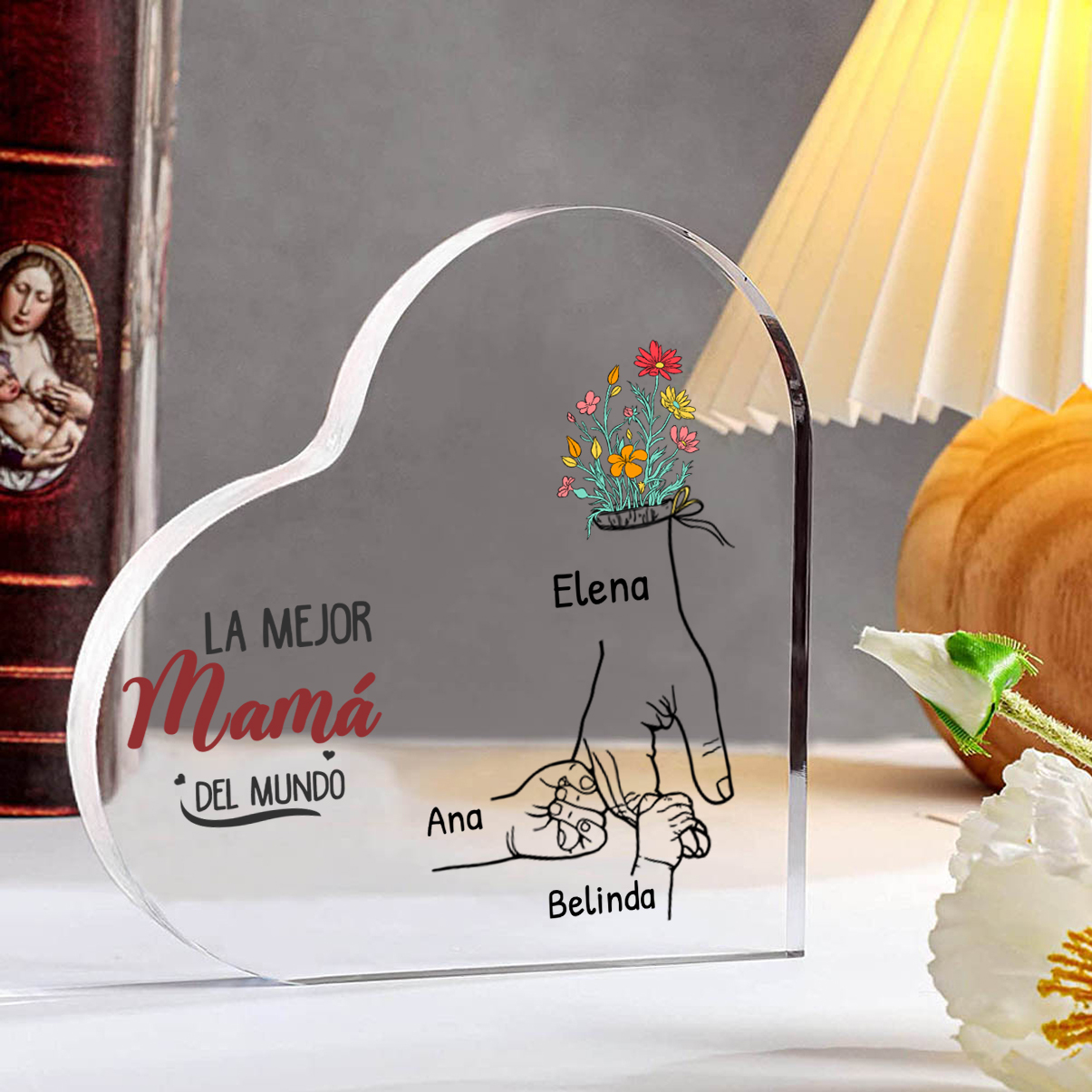 A mi mamá-Placa de acrílico en forma de corazón mano y manitos 2-7 nombres personalizados