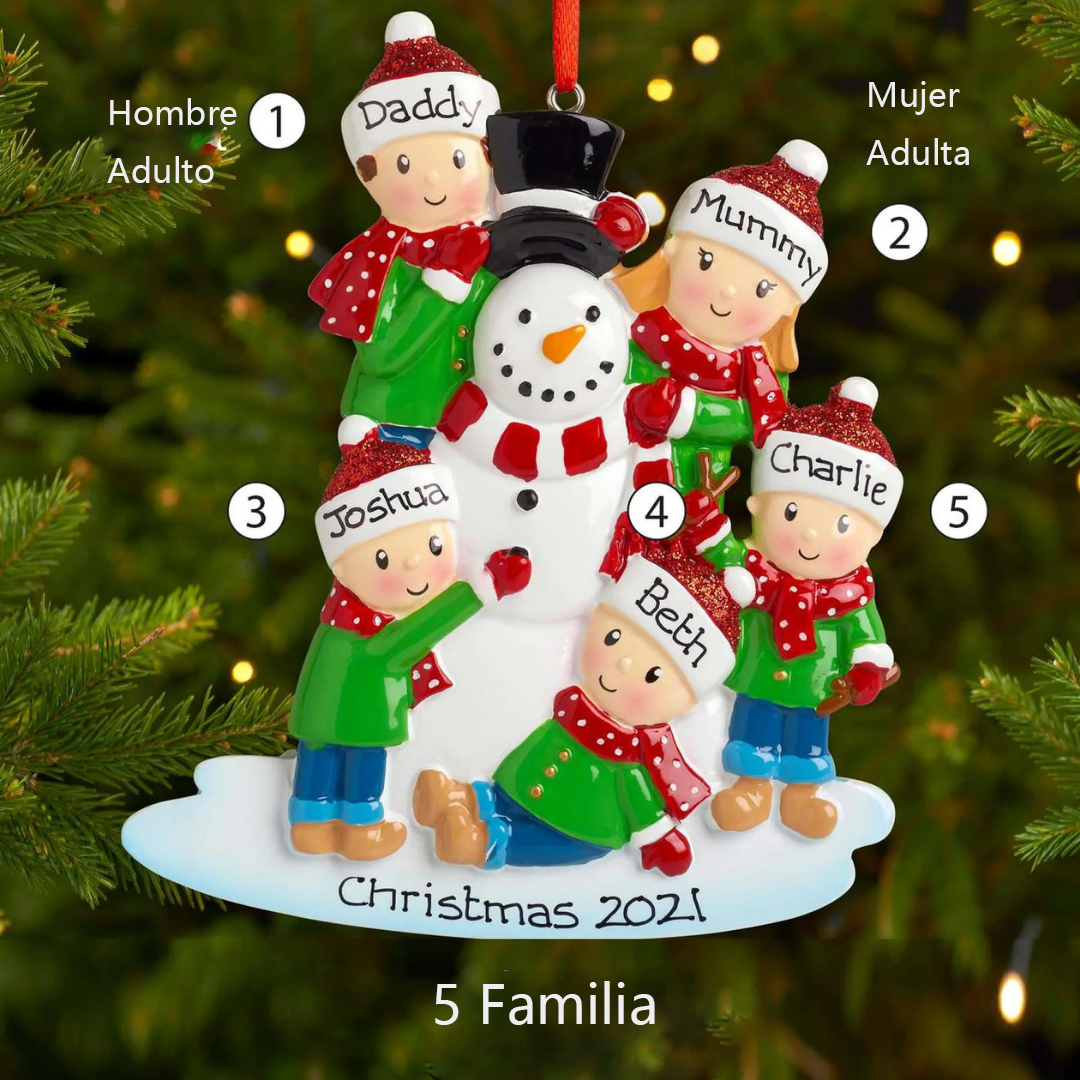 Navidad-Muñeco Ornamento Navideño 5 Nombres y Texto Personalizados Adorno de Madera