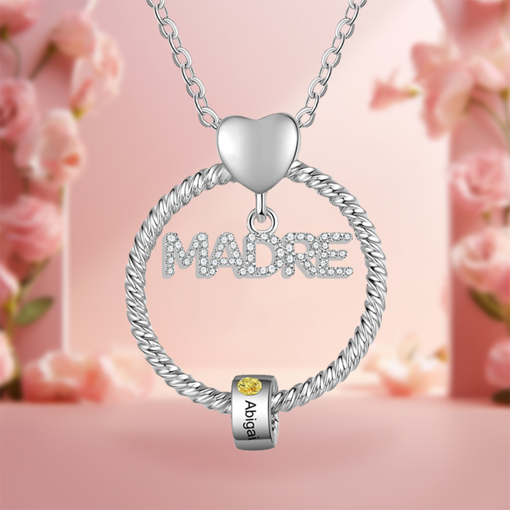 Collar con colgante de "MADRE" con 1 nombre y 1 piedra de nacimiento personalizados | Jessemade-Jessemade ES