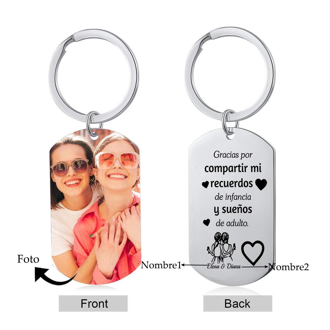 A mi amiga/hermana - Llavero con 2 nombres personalizados con foto-Jessemade ES