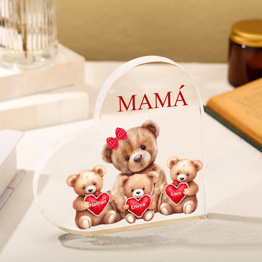 A mi mamá/abuela-Placa de acrílico "Nosotros" en forma de corazón 3 nombres y 1 texto personalizados-Jessemade ES