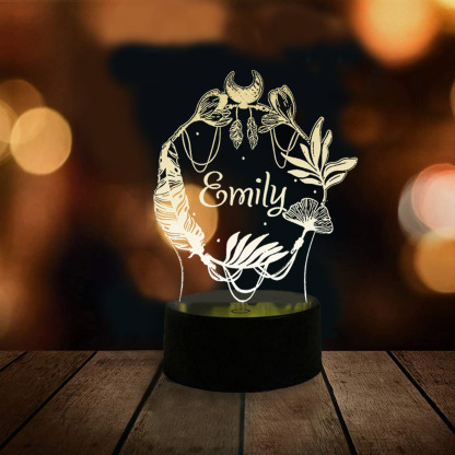 Lámpara 3D Ilusión Luz de noche de plumas LED Luces de colores personalizadas 1 nombre