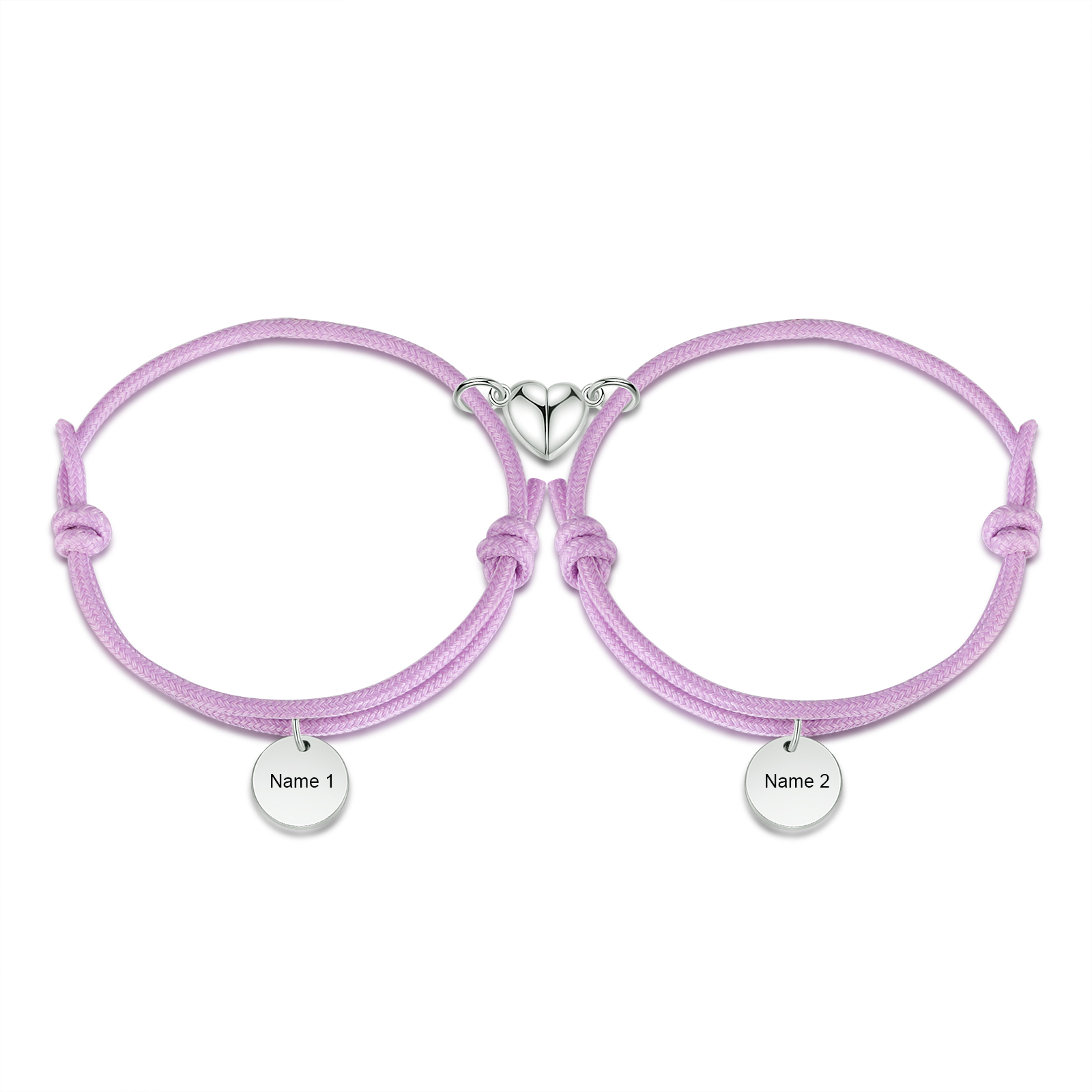 Pulseras de cuerda luminosa personalizadas para pareja con dije de corazón magnético grabado de dos nombres-Jessemade ES