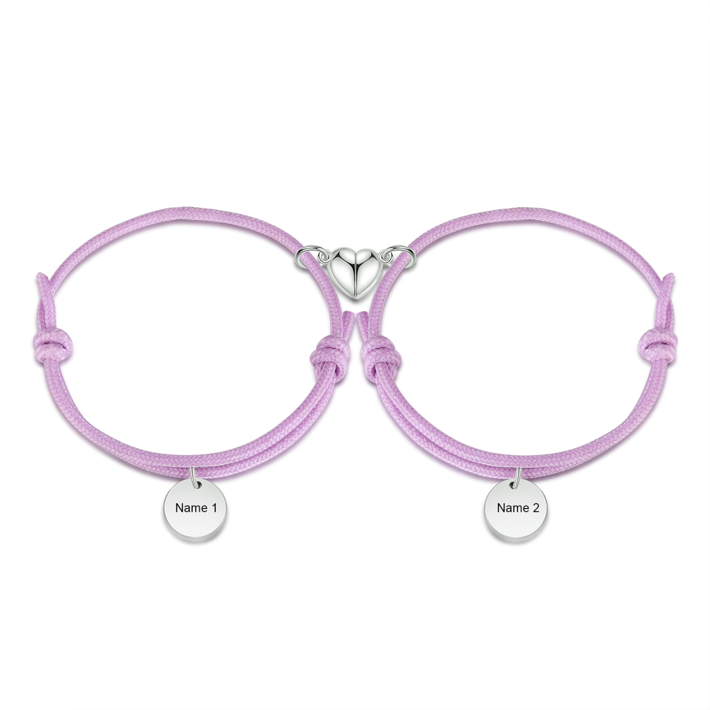Pulseras de cuerda luminosa personalizadas para pareja con dije de corazón magnético grabado de dos nombres-Jessemade ES