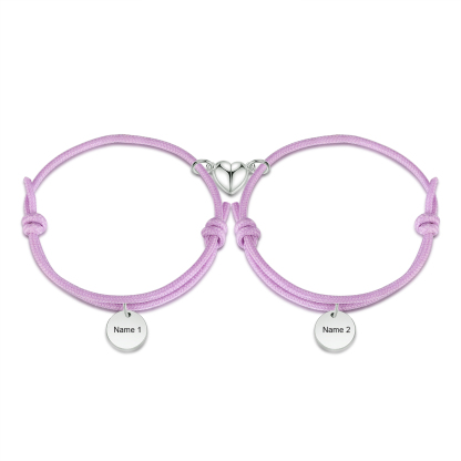 Pulseras de cuerda luminosa personalizadas para pareja con dije de corazón magnético grabado de dos nombres-Jessemade ES
